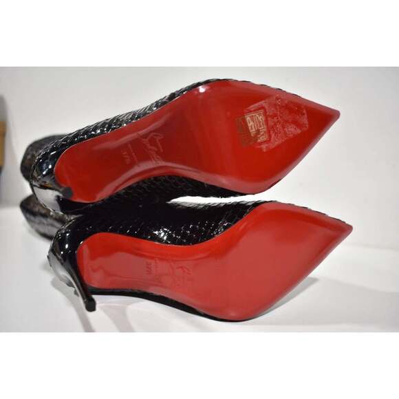 Christian Louboutin Alta Botta 100 Black Patent Bird Knee High Heel Boot 37.5 - Picture 12 of 12